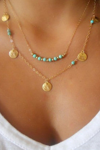 Layered Turquoise and Gold Necklace