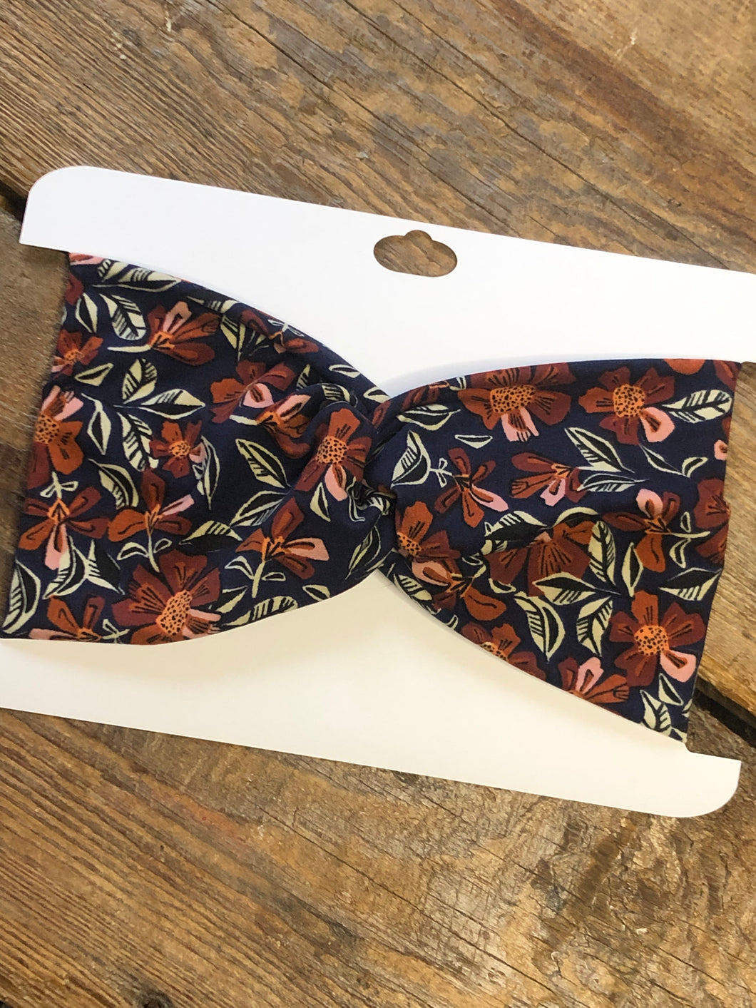 Dark Fall Floral Head Hug with Faux Tie Bow