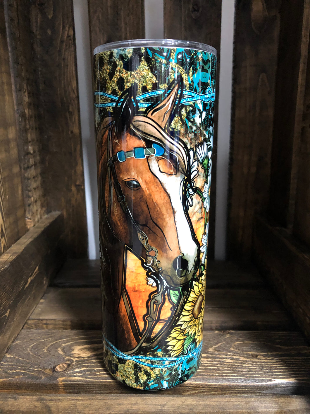 Turquoise Horse with Leather 20oz Tumbler